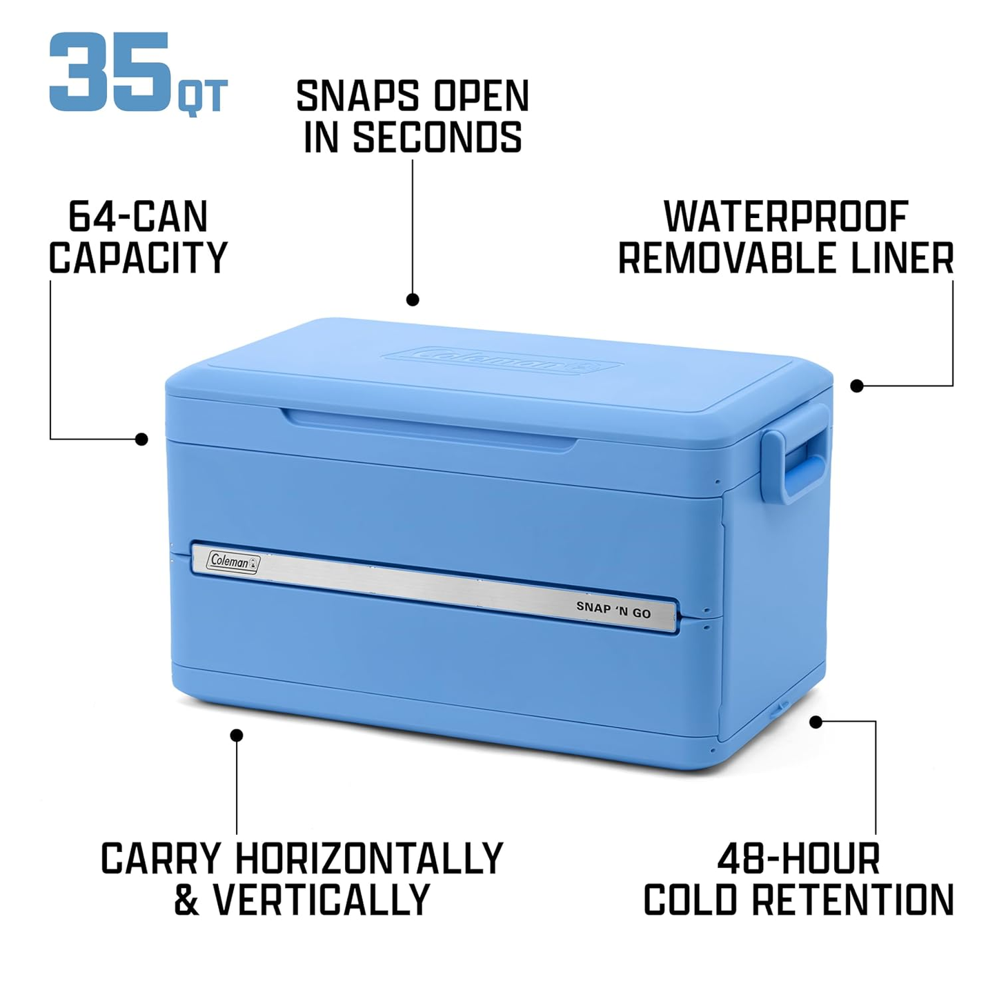 Portable Collapsible Hard Cooler – 48H Ice Hold, 64 Cans Storage, Shrinks to 1/3 Size, Holds Up to 200 Pounds