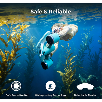 Underwater thruster with action camera mount, 30-minute runtime, maximum thrust 30 lbs.