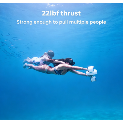 Underwater thruster with action camera mount, 30-minute runtime, maximum thrust 30 lbs.